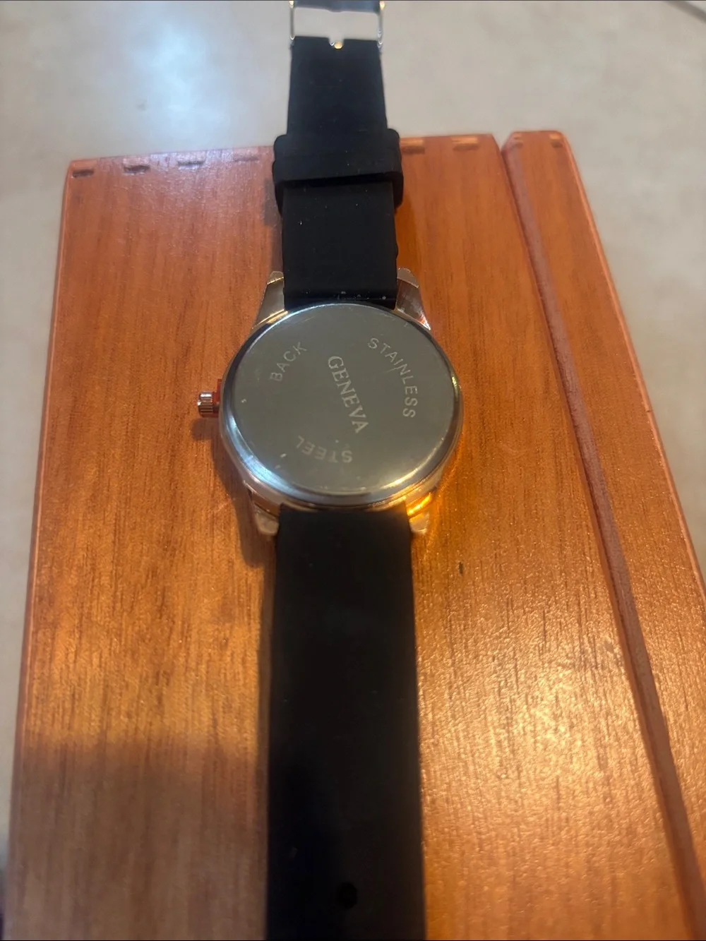 Geneva Black Silicone Strap Gold-Tone Crystal Bezel Women's Watch